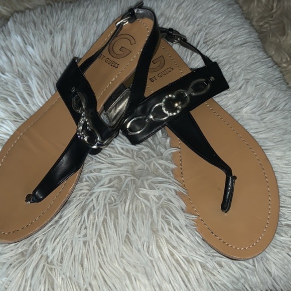 Guess Thong Sandal Black with Silver Links and Guess Logo with Rhinestones 9 - Picture 10 of 14